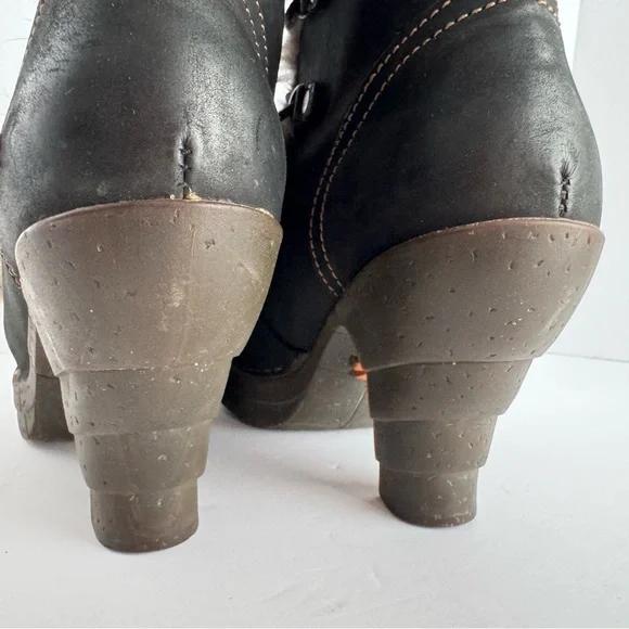 The Art Company Nubuck Leather Lace-Up Ankle Boots Sz 37 US 6.5 Heeled Fur Trim - Picture 11 of 16
